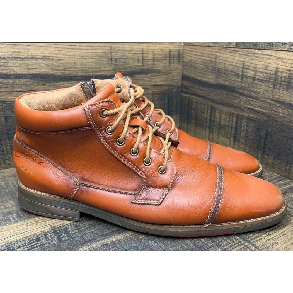 Azkbird Mens Brown Zip Lace up‎ Leather Ankle boots Oxfords Size 12